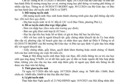 Thông báo tuyển sinh lớp 6 năm học 2026-2027